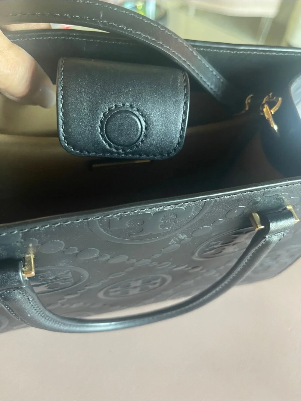 Tory Burch T Monogram Contrast EmbossedSquare Tote